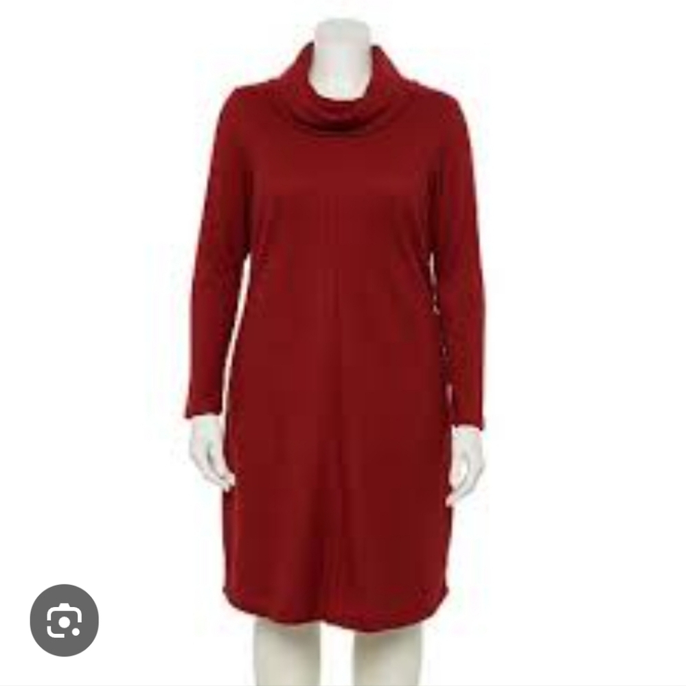 Women's Red Cowl Neck Long Sleeve Dress